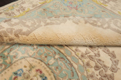 6x9 Ivory, Aqua, Brown Color Hand Knotted French Aubusson Savonnerie Wool Traditional Oriental Rug