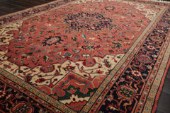 6x9 Rose, Navy, Ivory Color Hand Knotted Heriz Wool Traditional Oriental Rug