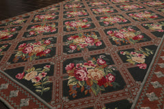 6x9 Green, Brown, Ivory Color Hand Woven Aubusson Needlepoint Wool Traditional Oriental Rug