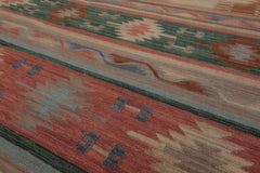 6x9 Rose, Green, Blue Color Hand Woven Kilim Wool Tribal Oriental Rug