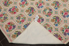 5x8 Ivory, Pink, Lavender Color Hand Woven Aubusson Needlepoint Wool Traditional Oriental Rug