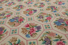 5x8 Ivory, Pink, Lavender Color Hand Woven Aubusson Needlepoint Wool Traditional Oriental Rug