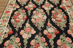 6x9 Charcoal, Sage, Ivory Color Hand Woven Chainstitch Needlepoint Wool Traditional Oriental Rug
