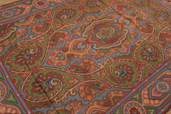 6x9 Green, Aqua, Bown Color Hand Woven Chainstitch Needlepoint Wool Traditional Oriental Rug