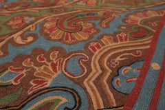 6x9 Green, Aqua, Bown Color Hand Woven Chainstitch Needlepoint Wool Traditional Oriental Rug