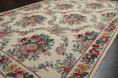 5x8 Ivory, Aqua, Teal Color Hand Woven Aubusson Needlepoint Wool Traditional Oriental Rug