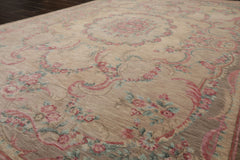 6x9 Beige, Tan, Blush Color Hand Knotted French Aubusson Savonnerie Wool Transitional Oriental Rug