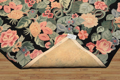 8x10 Charcoal, Celadon, Pink Color Hand Hooked Wool Traditional Oriental Rug