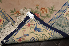 6x9 Beige, Tan, Aqua Color Hand Knotted Chinese Art Deco Wool Traditional Oriental Rug