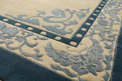 10x14 Ivory, Blue, Color Hand Knotted Medallion Wool Traditional Oriental Rug