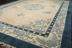 10x14 Ivory, Blue, Color Hand Knotted Medallion Wool Traditional Oriental Rug