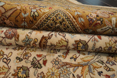 9x13 Ivory, Caramel, Rose Color Hand Knotted Tabriz Wool Traditional Oriental Rug