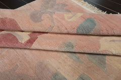 9x13 Blush, Rose, Aqua Color Hand Knotted Tibetan Wool Art Deco Oriental Rug
