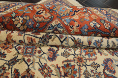 10x14 Ivory, Burnt Orange, Blue Color Hand Knotted Herati Wool Traditional Oriental Rug