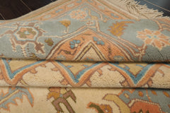 9x14 Ivory, Aqua, Peach Color Hand Knotted Oushak Wool Traditional Oriental Rug