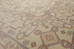 9x12 Ivory, Rose, Gray Color Hand Knotted Heriz New Zealand Wool Traditional Oriental Rug