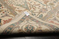 8x10 Ivory, Aqua, Rose Color Hand Knotted Oushak New Zealand Wool Art & Crafts Oriental Rug