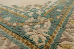 6x9 Ivory, Turquoise, Gold Color Hand Knotted French Aubusson Savonnerie Wool Traditional Oriental Rug