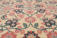Runner Ivory, Pink, Blue Color Hand Knotted All-Over 100% Wool Traditional Oriental Rug
