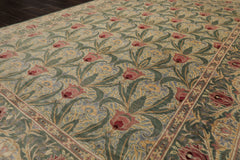6x9 Aqua, Ivory, Light Color Hand Knotted Arts & Crafts New Zealand Wool William Morris Oriental Rug