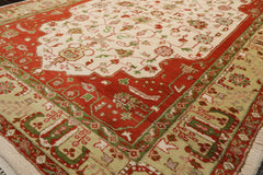 6x9 Ivory, Orange, Pistacchio Color Hand Knotted Kerman New Zealand Wool Traditional Oriental Rug