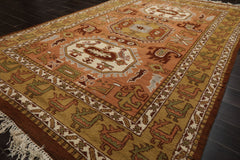 5x9 Peach, Mustard, Ivory Color Hand Knotted Oushak Wool Traditional Oriental Rug