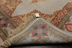 6x9 Gray, Coral, Turquoise Color Hand Knotted Kerman Wool Traditional Oriental Rug