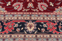 9x12 Burgundy, Navy, Ivory Color Hand Knotted All-Over 100% Wool Traditional Oriental Rug