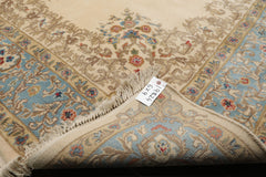 6x9 Ivory, Turquoise, Tan Color Hand Knotted Kerman New Zealand Wool Traditional Oriental Rug
