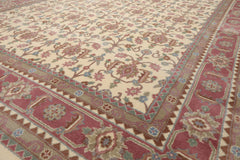 8x10 Ivory, Plum, Aqua Color Hand Knotted Herati New Zealand Wool Traditional Oriental Rug
