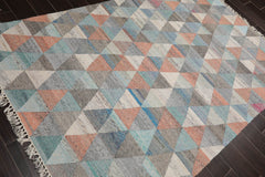 5x7 Beige, Red, Peach Color Hand Woven All-Over 100% Wool Modern Oriental Rug