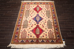 6x9 Light Peach, Royal Blue, Red Color Hand Knotted All-Over 100% Wool Traditional Oriental Rug