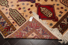6x9 Light Peach, Royal Blue, Red Color Hand Knotted All-Over 100% Wool Traditional Oriental Rug