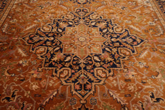 9x13 Caramel, Navy, Ivory Color Hand Knotted Heriz New Zealand Wool Traditional Oriental Rug