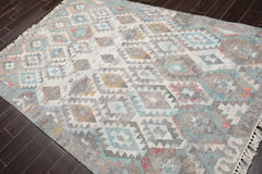 5x7 Beige, Gray, Turquoise Color Hand Woven All-Over 100% Wool Southwestern Oriental Rug