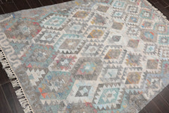 5x7 Beige, Gray, Turquoise Color Hand Woven All-Over 100% Wool Southwestern Oriental Rug