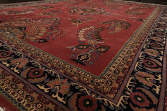 Multi Size Rose Midnight Blue Ivory Color Hand Knotted Sarouk New Zealand Wool Traditional Oriental Rug