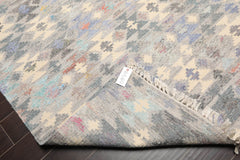 5x7 Gray, Ivory, Blue Color Hand Woven All-Over 100% Wool Southwestern Oriental Rug