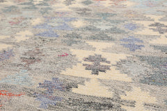 5x7 Gray, Ivory, Blue Color Hand Woven All-Over 100% Wool Southwestern Oriental Rug