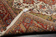 6x9 Ivory, Burnt Orange, Lime Color Hand Knotted Heriz Wool Arts & Crafts Oriental Rug