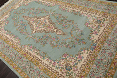 6x9 Aqua, Gold, Ivory Color Hand Knotted Kerman New Zealand Wool Traditional Oriental Rug