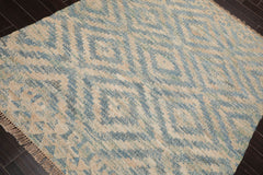 5x7 Beige, Teal, Color Hand Woven All-Over 100% Wool Southwestern Oriental Rug