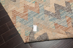 5x7 Tan, Blue, Charcoal Color Hand Woven All-Over 100% Wool Southwestern Oriental Rug
