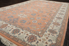 6x9 Apricot, Ivory, Gray Color Hand Knotted Oushak New Zealand Wool Traditional Oriental Rug