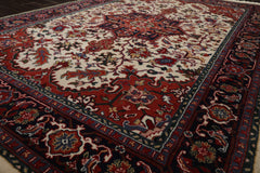 6x9 Ivory, Midnight Blue, Rust Color Hand Knotted Heriz Wool Arts & Crafts Oriental Rug