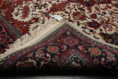 6x9 Ivory, Midnight Blue, Rust Color Hand Knotted Heriz Wool Arts & Crafts Oriental Rug