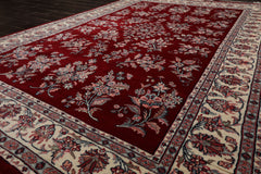 6x9 Maroon, Ivory, Aqua Color Hand Knotted Sarouk New Zealand Wool Traditional Oriental Rug