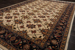 6x9 Ivory, Navy, Green Color Hand Knotted Agra Wool Traditional Oriental Rug