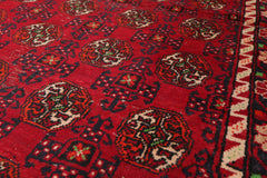 Runner Red, Charcoal, Ivory Color Hand Woven All-Over 100% Wool Traditional Oriental Rug