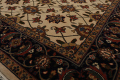 6x9 Ivory, Navy, Green Color Hand Knotted Agra Wool Traditional Oriental Rug